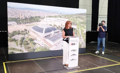La primera teniente de alcalde del Ayuntamiento de Barcelona, Laia Bonet, presenta la reforma de la Anilla Olímpica.