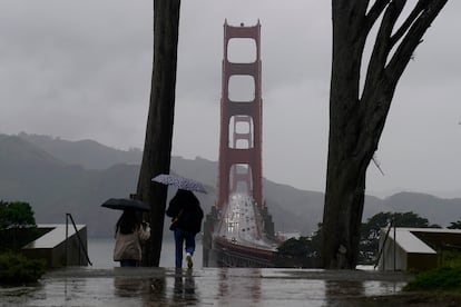 The Golden Gate Bridge during a storm