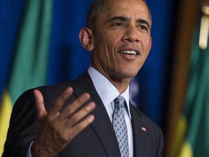 Obama, durante sus delcaraciones en Etiop&iacute;a el lunes.