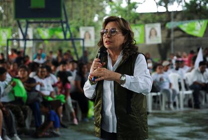 Sandra Torres, presidential candidate for the National Unity of Hope (UNE) party addresses to supporters during a campaign event in Guatemala City, Guatemala, on May 27, 2023.