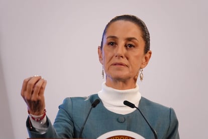 Claudia Sheinbaum durante la conferencia matutina, en Palacio Nacional.