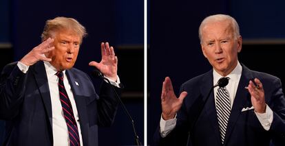 Donald Trump (l) and Joe Biden during the first presidential debate on Sept. 29, 2020, in Cleveland, Ohio.