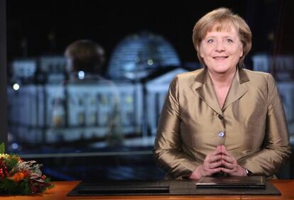 La canciller Angela Merkel, durante su discurso de A&ntilde;o Nuevo.