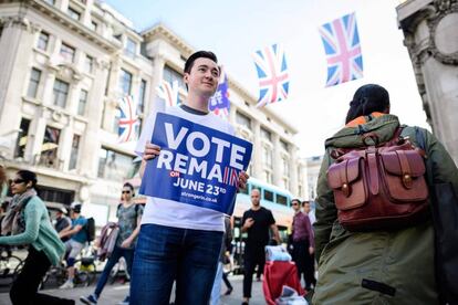 Un partidario de la permamencia de Reino Unido en la UE, el pasado martes en el centro de Londres.