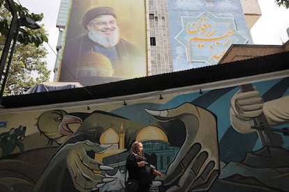 Mural with the image of Hassan Nasrallah in Tehran this Sunday.