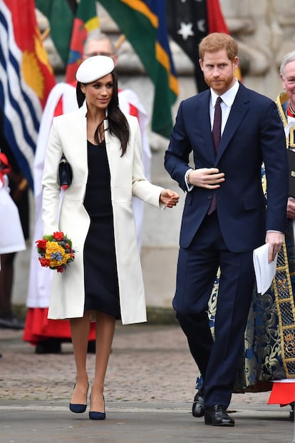 O príncipe Harry e Meghan Markle chegam à missa pelo Dia da Commonwealth.