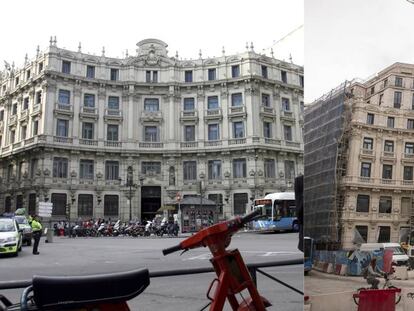 A la izquierda, el edificio de la plaza de Canalejas, hace unos años; a la derecha, aspecto actual del inmueble.