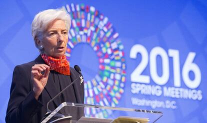 La directora general del Fondo Monetario Internacional (FMI), Christine Lagarde, ayer lunes en Washington.