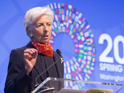 La directora general del Fondo Monetario Internacional (FMI), Christine Lagarde, ayer lunes en Washington.