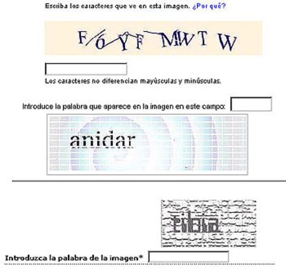 Los test contra replicantes de las páginas de Hotmail, Yahoo y Terra (de arriba a abajo).