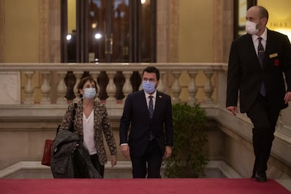 El presidente de la Generalitat, Pere Aragonès, este miércoles en el Parlament.