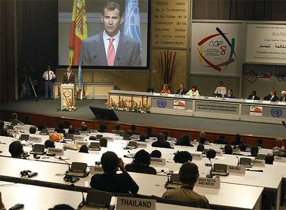 El Príncipe de Asturias pronuncia el discurso inaugural de la conferencia.