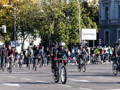 Decenas de ciclistas participan de una manifestación por la movilidad sostenible, el pasado noviembre en Madrid.