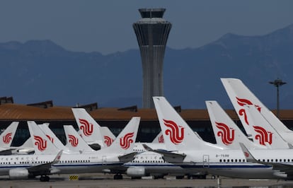 Aviones de la compañía de bandera china, Air China, en el aeropuerto Capital, en Pekín