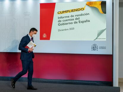 Pedro Sánchez, antes de la presentación del primer informe de rendición de cuentas del Gobierno.