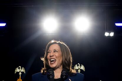  Kamala Harris, este miércoles durante una acto de campaña en West Allis, Wisconsin.