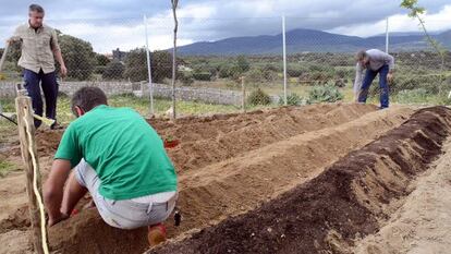 Trabajos de preparaci&oacute;n del huerto escolar que el Ayuntamiento orden&oacute; desmantelar.