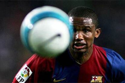 Eto&#39;o, ayer en el encuentro del Camp Nou.