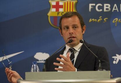 Sando Rosell, durante una rueda de prensa del Barcelona.