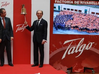 Los directivos de Talgo durante la salida a Bolsa de la empresa