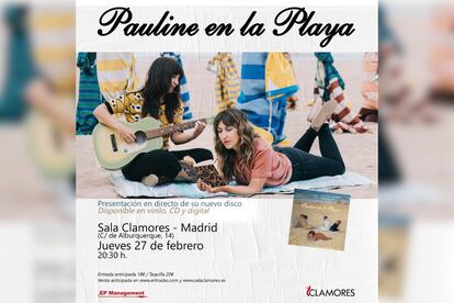 Cartel promocional del concierto de Pauline en la Playa, presentación de su nuevo disco 'Los días largos' en la Sala Clamores de Madrid.