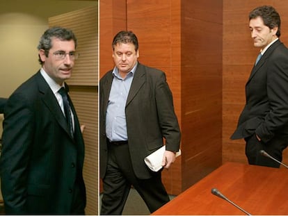 El diputado general, Markel Olano, se dispone a comparecer, ayer, ante la prensa. Poco después hacen lo mismo Iñaki Galdos y el diputado de Hacienda, Pello González, de EA.