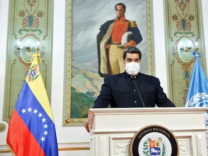 O presidente da Venezuela, Nicolás Maduro, durante seu discurso nesta quarta-feira na Assembleia Geral da ONU.