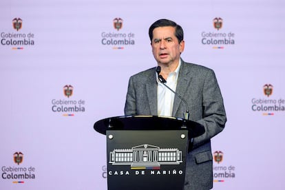 Juan Fernando Cristo durante una declaración en la Casa de Nariño, este miércoles en Bogotá (Colombia).