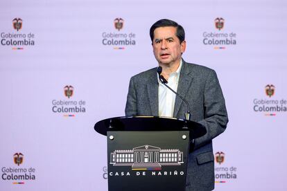 The Minister of the Interior of Colombia, Juan Fernando Cristo, gives a press conference in July 2024.