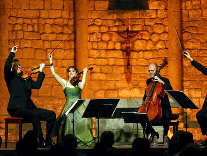 El Cuarteto Casals, durante su actuaci&oacute;n en la Schubertiada de Vilabertran.