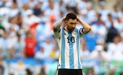 Messi, durante el partido que enfrentó a su selección con Arabia Saudí.