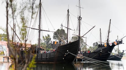 Vista del Muelle de las Carabelas, en Palos.