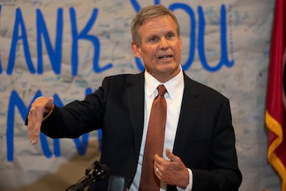 Tennessee Gov. Bill Lee responds to questions during a news conference