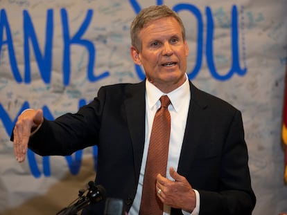 Tennessee Gov. Bill Lee responds to questions during a news conference