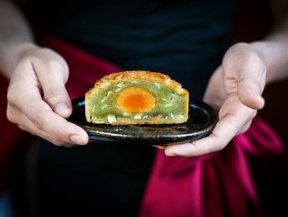 Un tradicional pastel de luna chino.