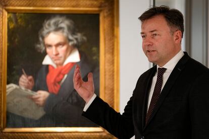 Malte Boecker, Director Beethoven Haus, talks during an interview with The Associated Press in Bonn, Germany