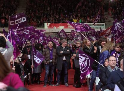 Los secretarios generales de UGT y CC OO en el acto para reclamar políticas sociales al Gobierno