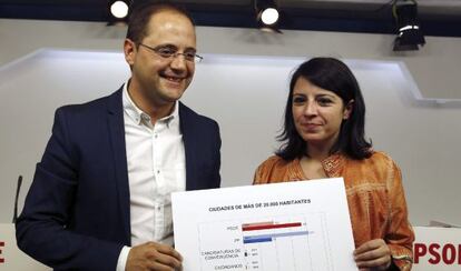 Los socialistas César Luena y Adriana Lastra, este lunes.