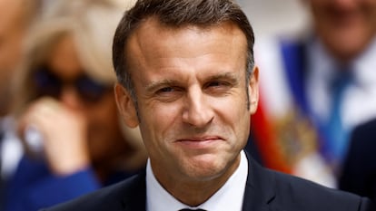 Emmanuel Macron, el domingo tras votar en las elecciones legislativas, en Le Touquet-Paris-Plage (Francia).