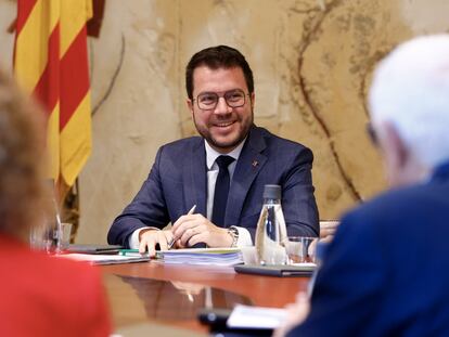 El presidente de la Generalitat, Pere Aragonès, durante la reunión semanal del Gobierno catalán.