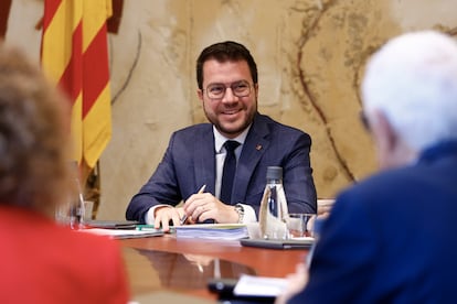 El presidente de la Generalitat, Pere Aragonès, durante la reunión semanal del Gobierno catalán.