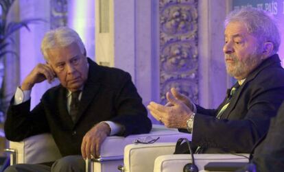 O ex-premiê espanhol Felipe González e Lula em Madri.