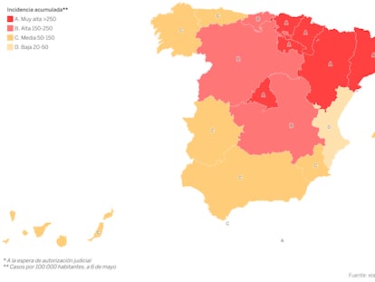 The map of the latest Covid-19 restrictions in Spain and infection rates in each region