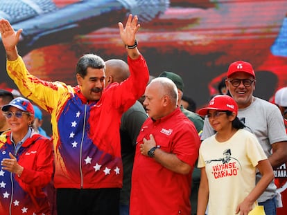 Venezuela's President Nicolas Maduro during a rally to commemorate 20 years since the anti-imperialist declaration of the late President Hugo Chavez, in Caracas, Venezuela, February 29, 2024.