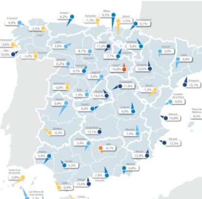 Incremento de los precios de la vivienda en las capitales de provincia en el cuarto trimestre de 2018.