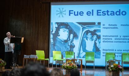 David Fernández durante la presentación del  informe  final del Mecanismo de Esclarecimiento Histórico (MEH), que investiga la Guerra Sucia en México, el viernes 16 de agosto 2024, en la Ciudad de México.