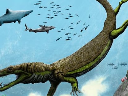 Ilustración del 'Carentonosaurus' realizada por el paleontólogo Daniel Hontecillas.