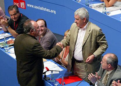 El socialista Pasqual Maragall y el republicano Josep Lluís Carod-Rovira, en el congreso del PSC.