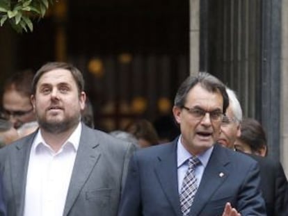 Oriol Junqueras y Artur Mas, ayer.