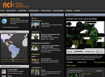 Imagen de la página <i>web</i> del canal Noticias Culturales Iberoamericanas (NCI).